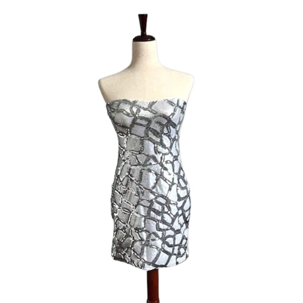 Strapless Silver Sequin Mini Dress by As You Wish  Med Party, Evening, cocktail